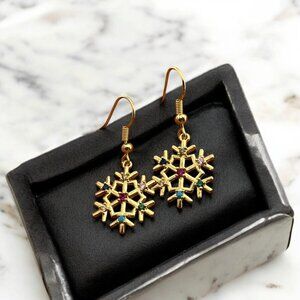 Gold Filled Snowflake Earrings Multicolor CZs Gold Filled French Hook Ear Wires